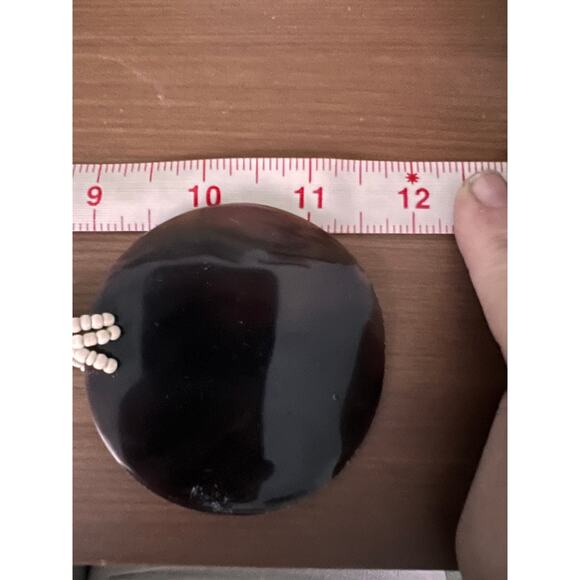 Vintage Tribal Necklace White Beads Wood Carnelian Agate Pendant Boho 20” - Picture 6 of 6